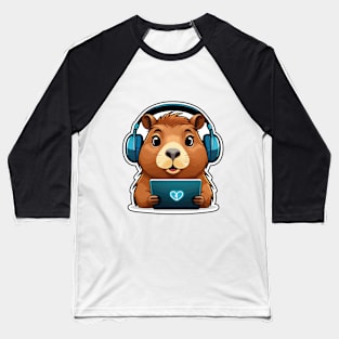 Funny Capybara with Computer Baseball T-Shirt